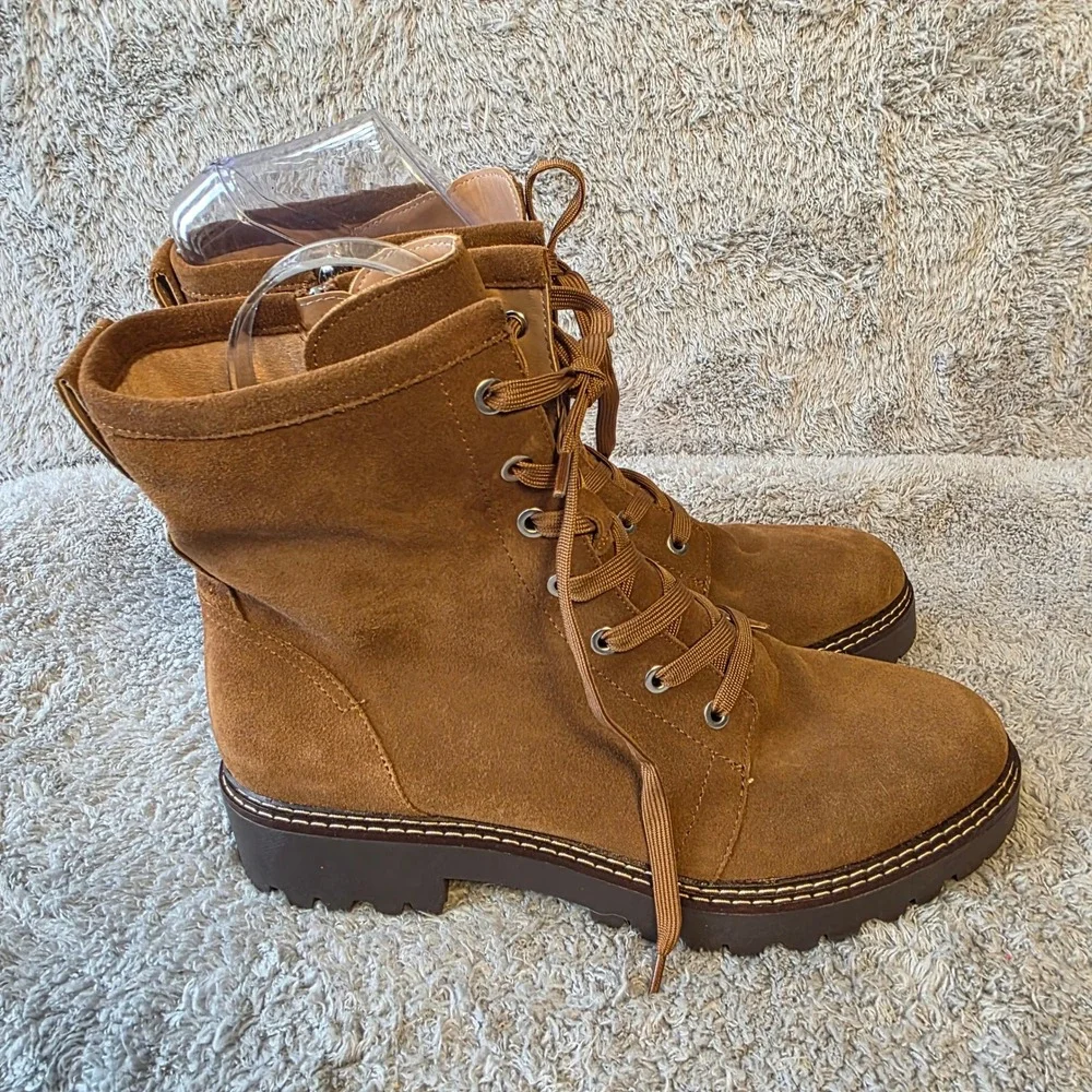 Nordstrom Rich Brown‎ Suede Leather Water Resistant Combat Lace up Boots 11m NEW